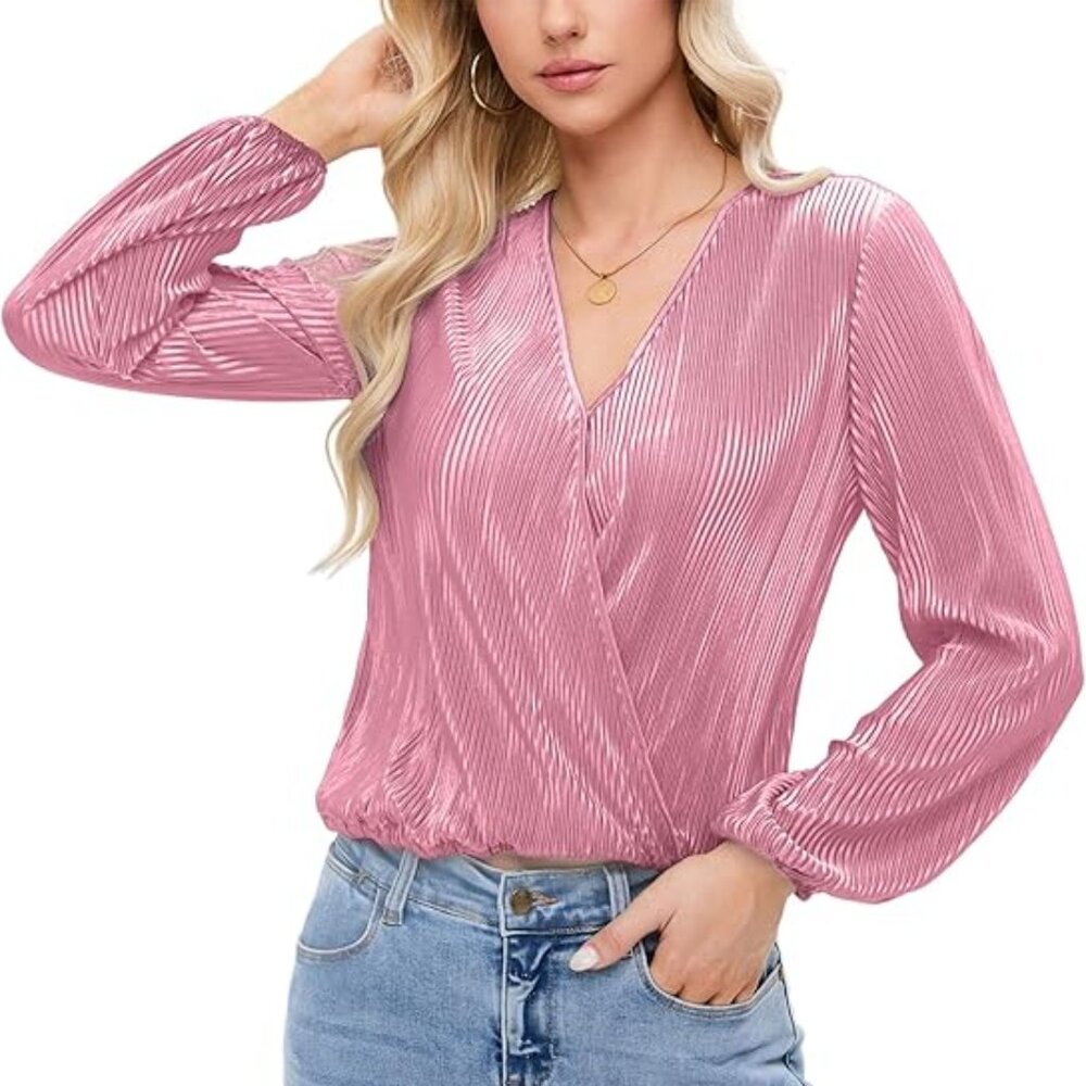 *NWT* Boho Pink Lantern Sleeve Top | Relaxed Fit V-Neck‎ | Sz. Medium